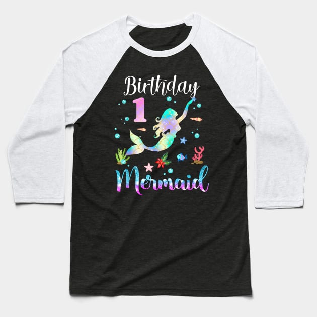 1 Year Old Birthday Mermaid Happy 1st Birthday Baseball T-Shirt by Vintage White Rose Bouquets